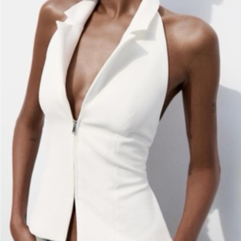 Zara Backless Halter White Top Zipper